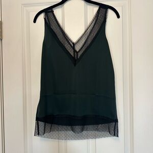 Sisley Dark Green Camisole with Black Dot Lace Trim
